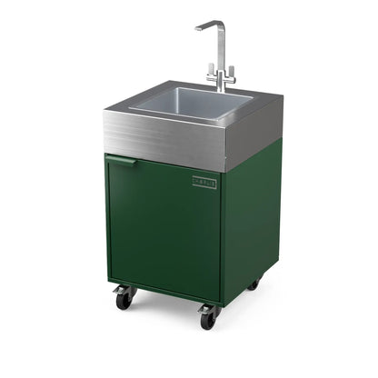 Sink Cabinet Tank in green chilli, angled three-quarter view of the outdoor kitchen unit