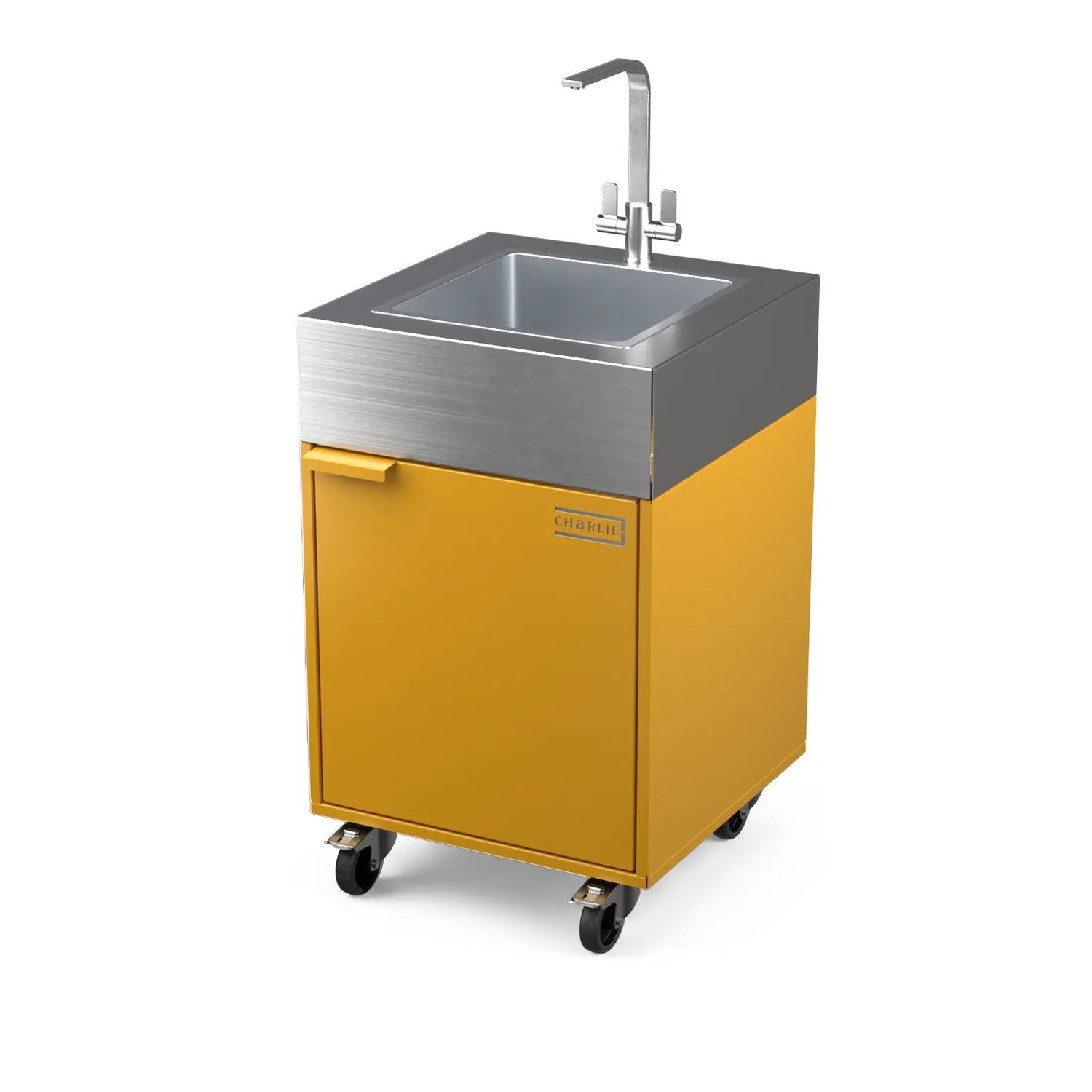 Sink Cabinet Tank in honeycomb yellow, angled three-quarter view of the outdoor kitchen unit