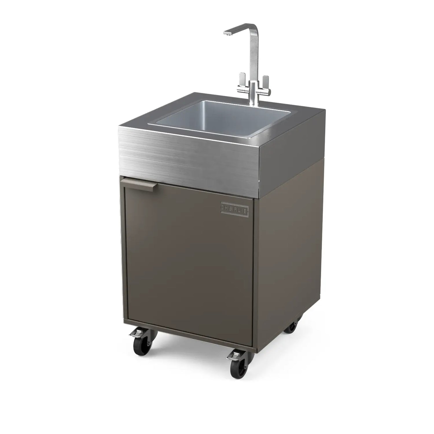 Sink Cabinet Tank in porcini beige, angled three-quarter view of the outdoor kitchen unit