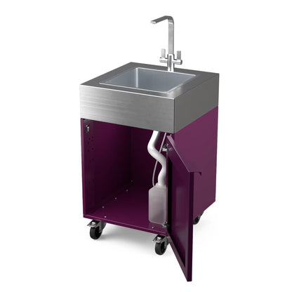 Sink Cabinet Tank in beetroot red with cabinet doors open showing storage