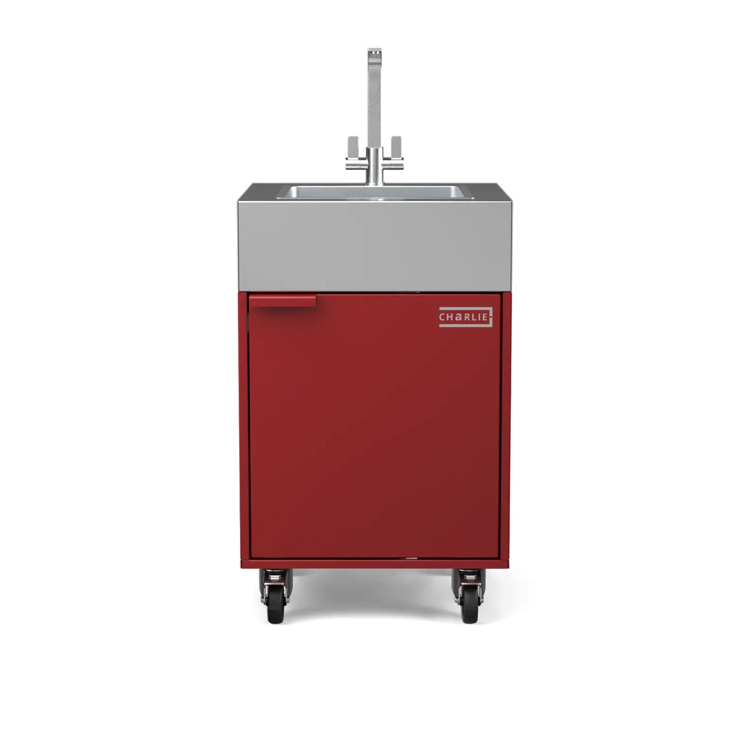 Sink Cabinet Tank in dark cherry red, straight-on front view