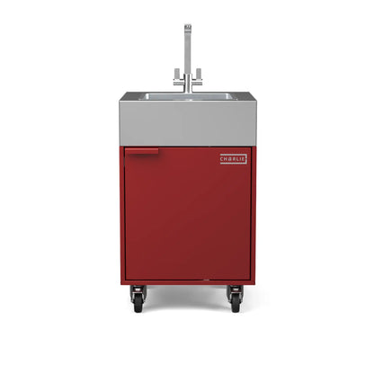 Sink Cabinet Tank in dark cherry red, straight-on front view