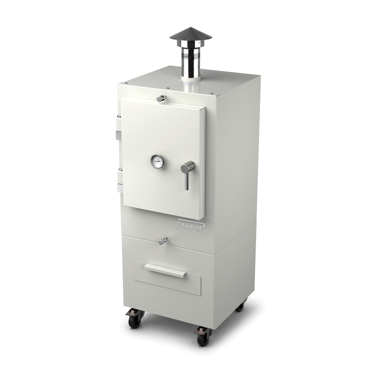 Charlie Charcoal Oven in truffle brown, angled view with the door closed 
