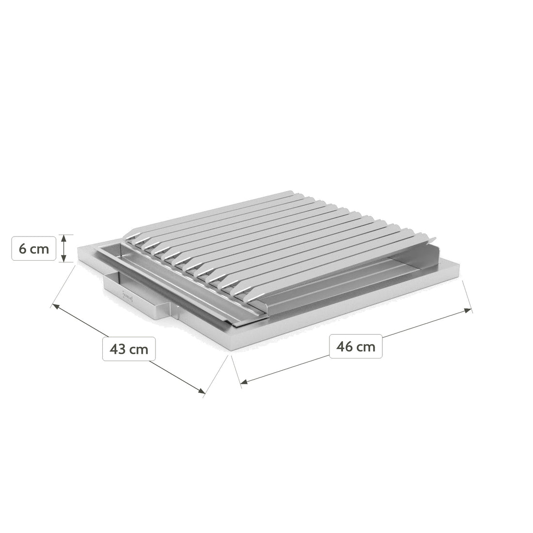 Argentine Parrilla V Grill Rack dimensions: 43 cm wide, 46 cm deep and 6 cm high