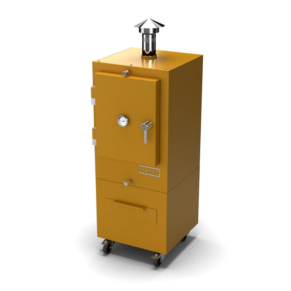 Charlie Charcoal Oven in honeycomb, a rich honey yellow, angled view with the door closed