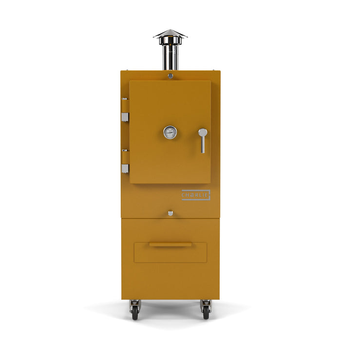 Charlie Charcoal Oven in honeycomb, a rich honey yellow, front view with the door closed #colour_honeycomb