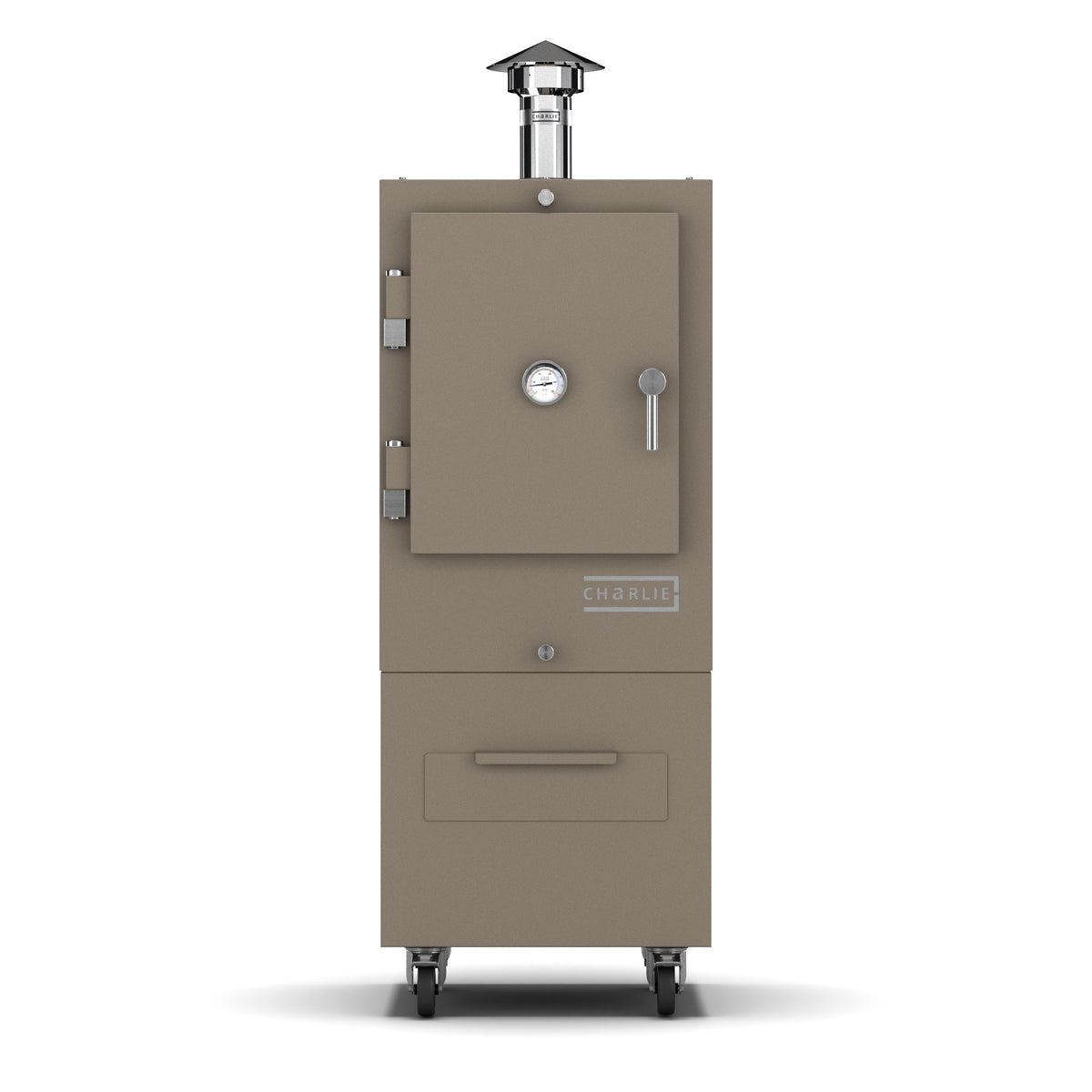 Charlie Charcoal Oven in nutmeg, a taupe brown, front view with the door closed
