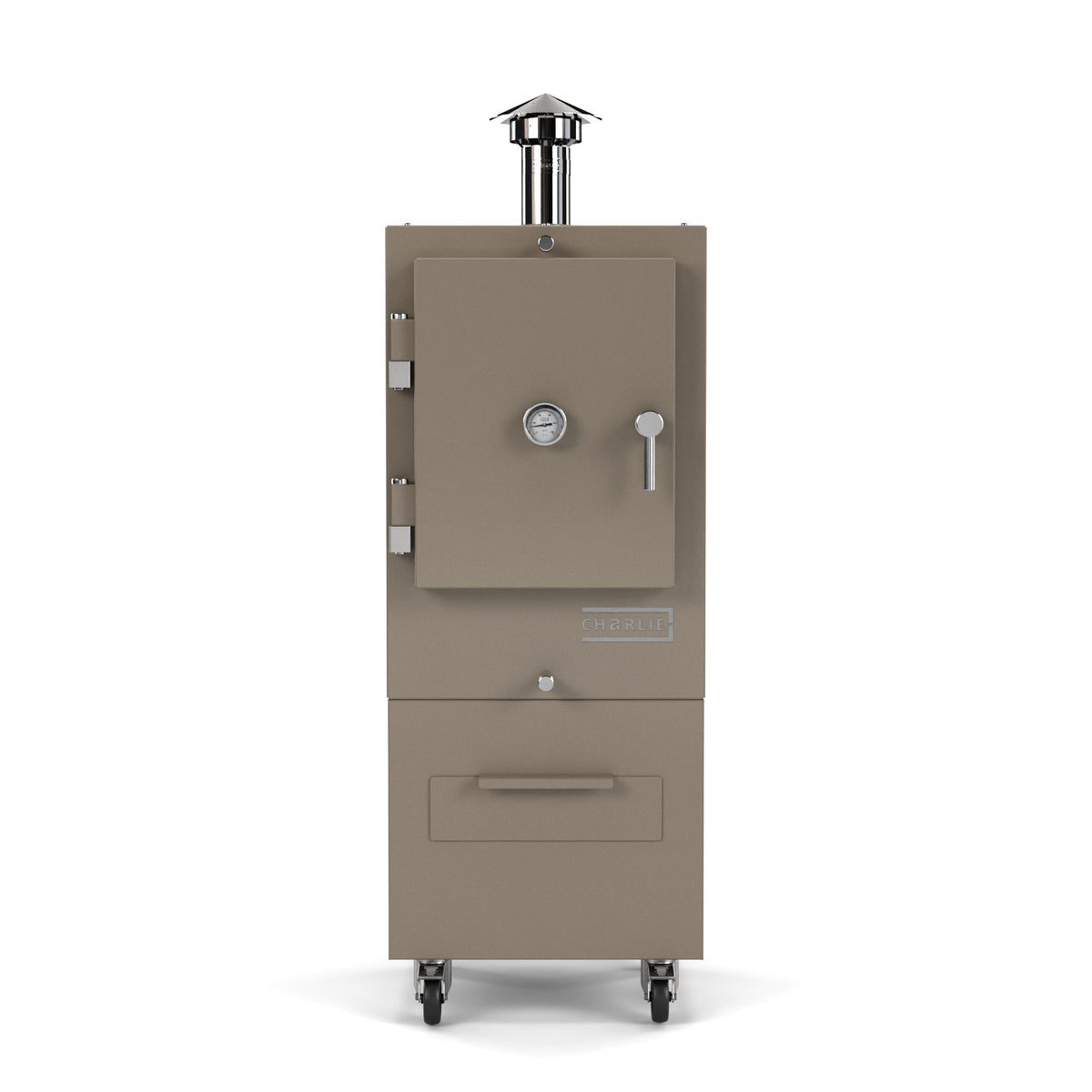 Charlie Charcoal Oven in nutmeg, a taupe brown, front view with the door closed 