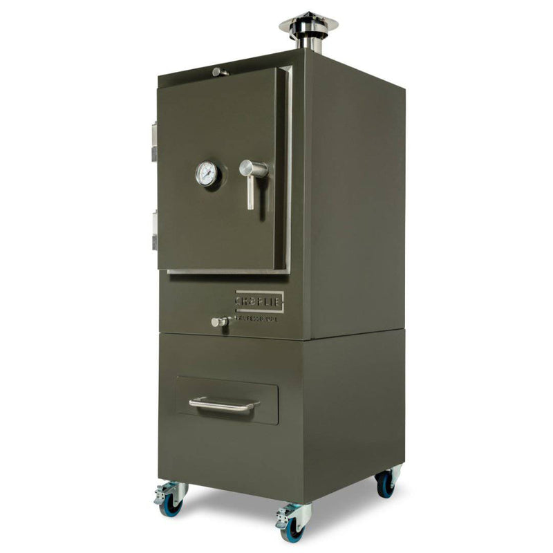 Professional Charlie Charcoal Oven in Black Peppercorn, front view of the outdoor charcoal oven