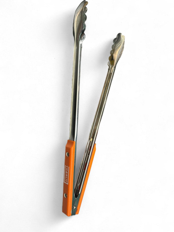 Charlie Oven Tongs 55cm, long stainless steel pizza and food serving tongs, full length view