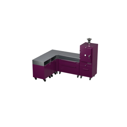 L1 L-Shape outdoor kitchen in beetroot purple, angled corner view