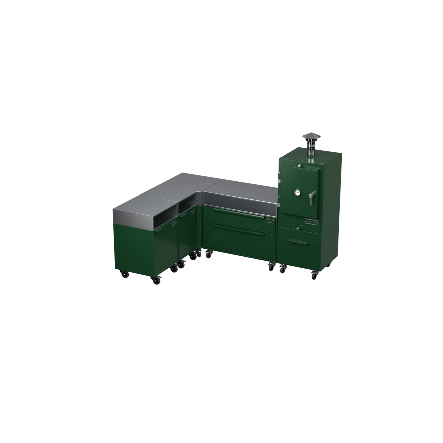 L1 L-Shape outdoor kitchen in green chilli green, angled corner view