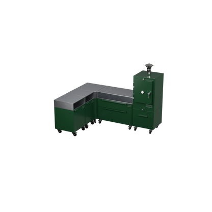 L1 L-Shape outdoor kitchen in green chilli green, angled corner view