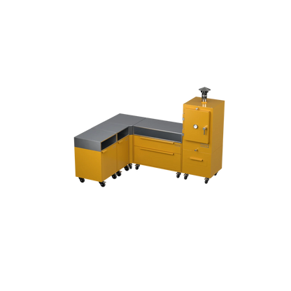 L1 L-Shape outdoor kitchen in honeycomb amber, angled corner view