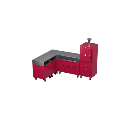L1 L-Shape outdoor kitchen in rhubarb pink, angled corner view