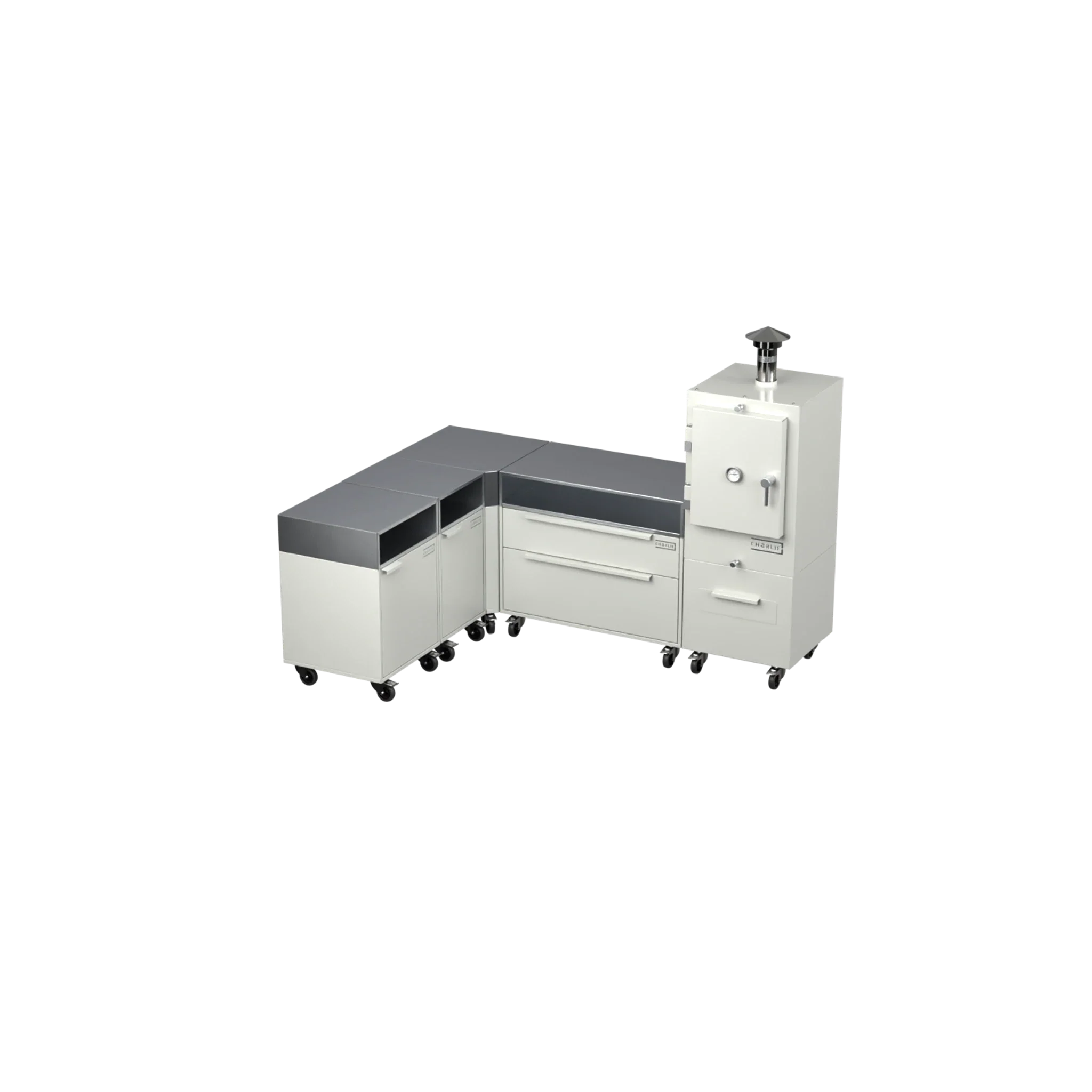 L1 L-Shape outdoor kitchen in truffle brown, angled corner view