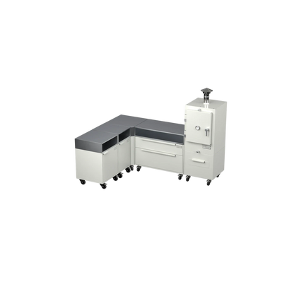 L1 L-Shape outdoor kitchen in truffle brown, angled corner view