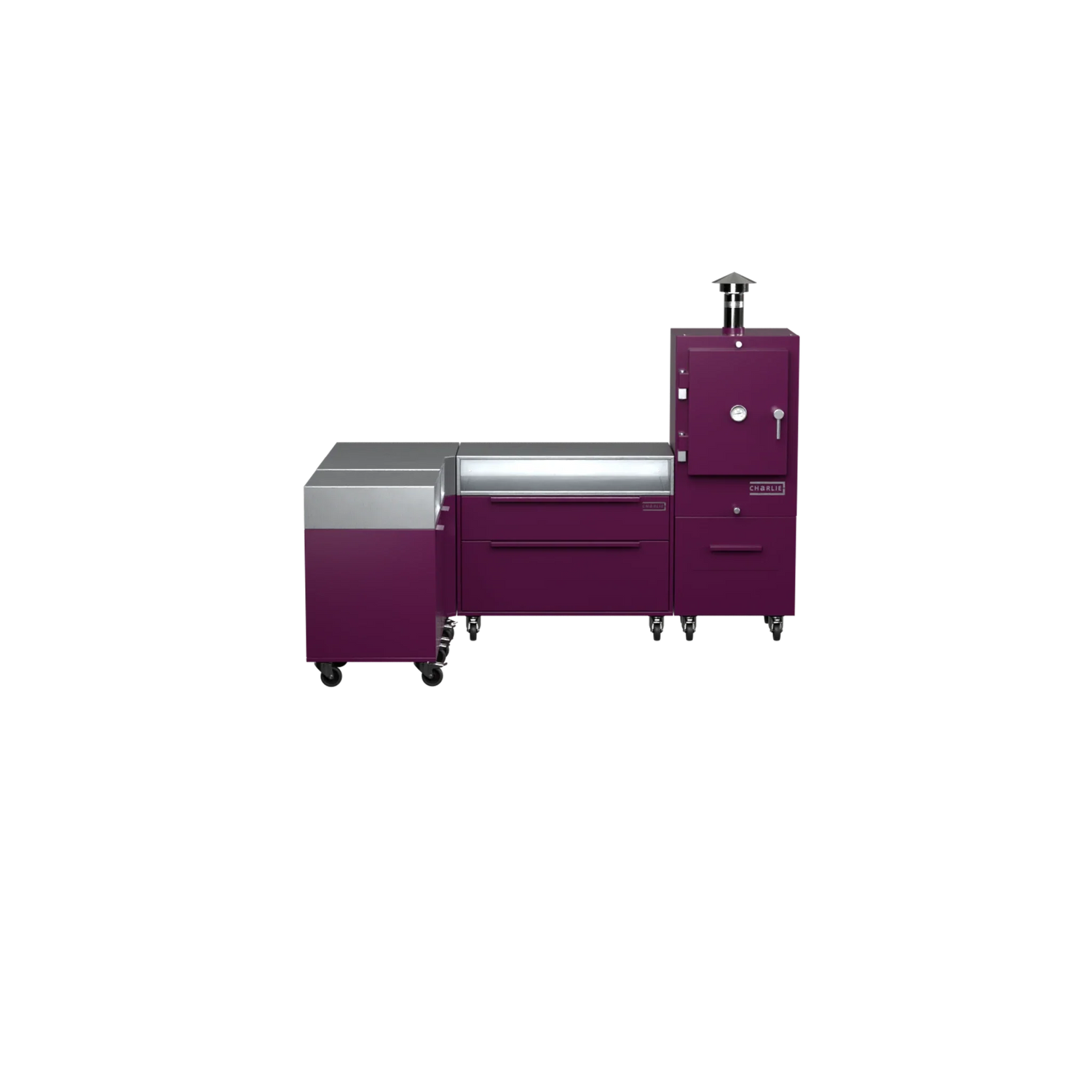L1 L-Shape kitchen in beetroot purple, straight-on front view
