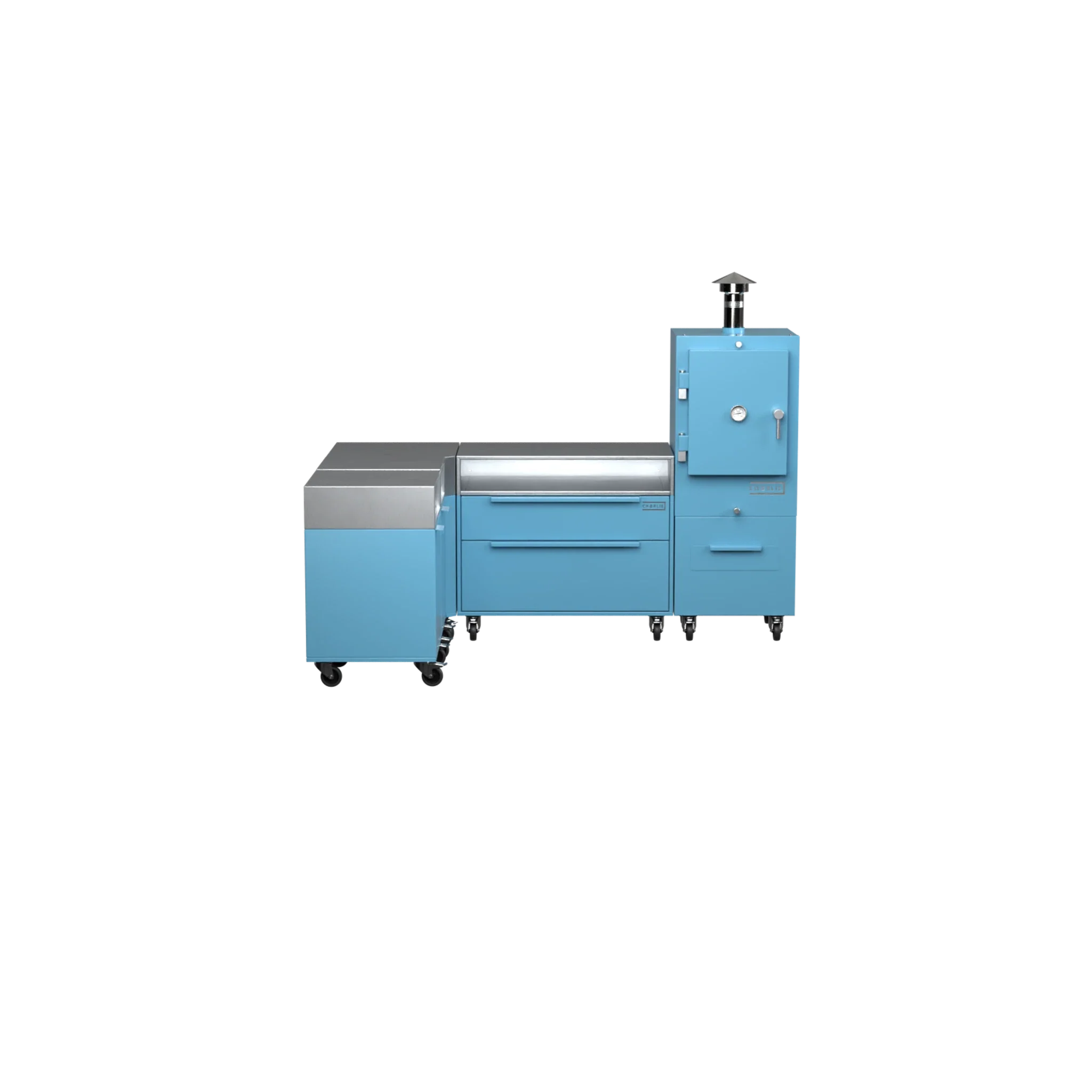 L1 L-Shape kitchen in blue marlin blue, straight-on front view