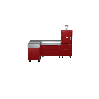 L1 L-Shape kitchen in dark cherry red, straight-on front view