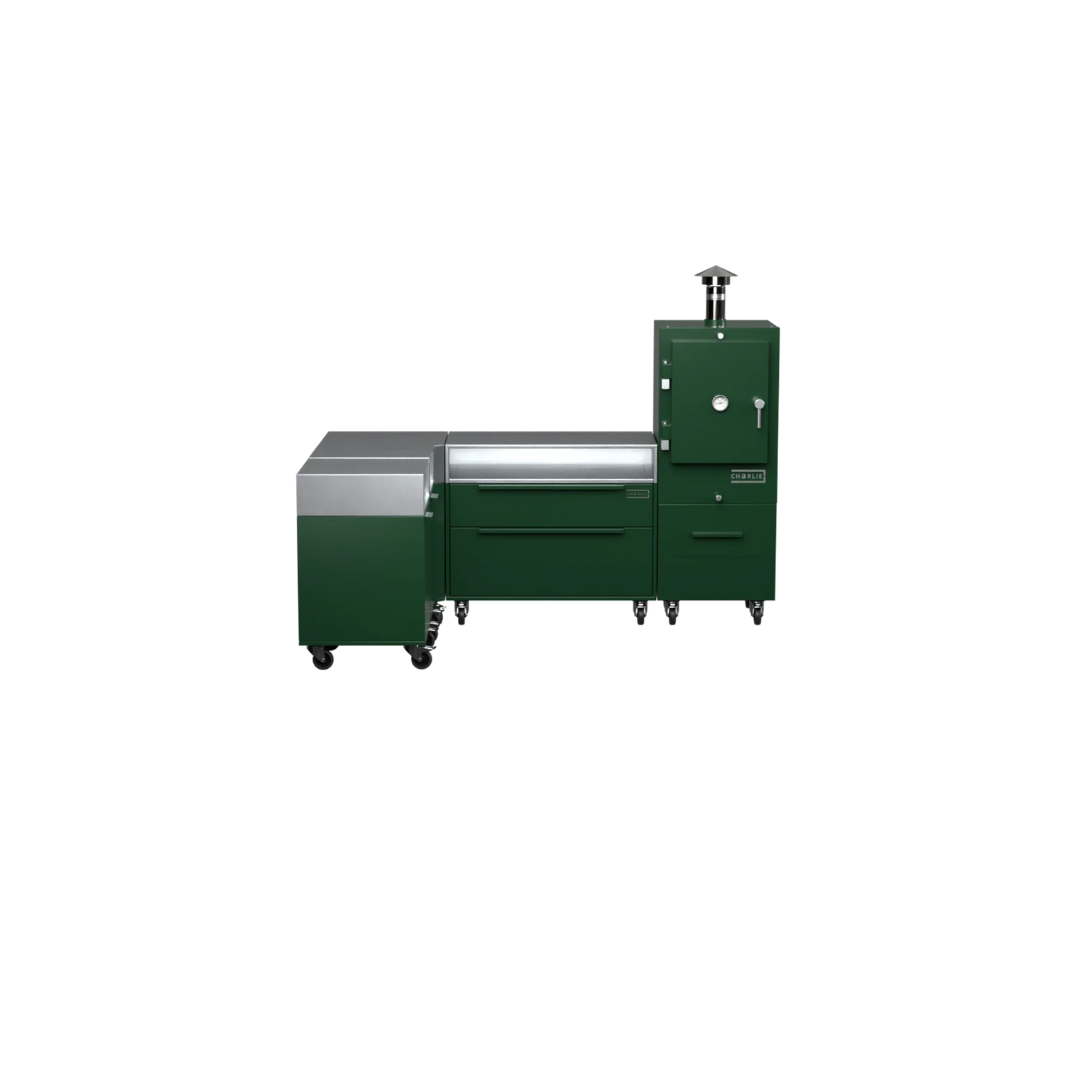 L1 L-Shape kitchen in green chilli green, straight-on front view