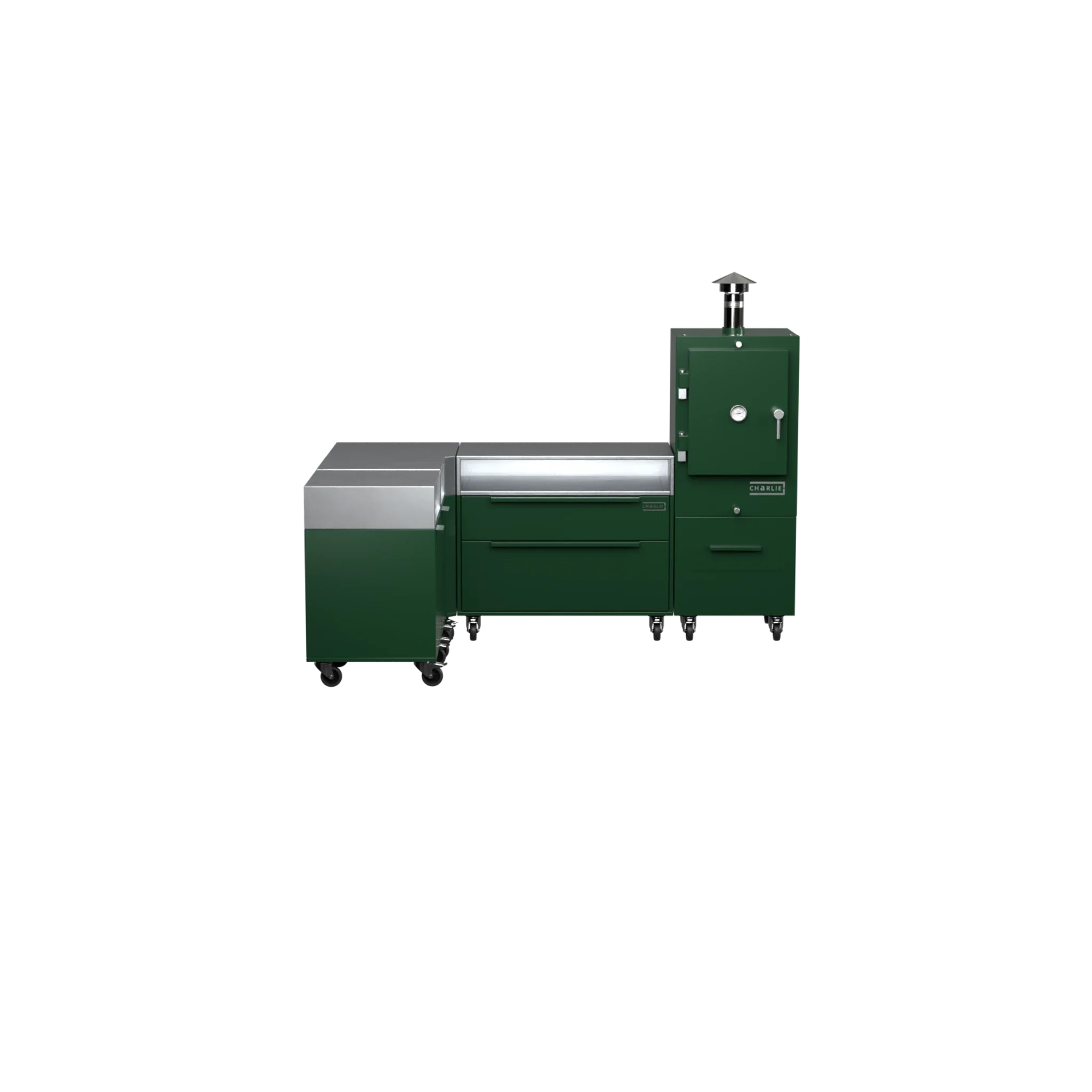 L1 L-Shape kitchen in green chilli green, straight-on front view
