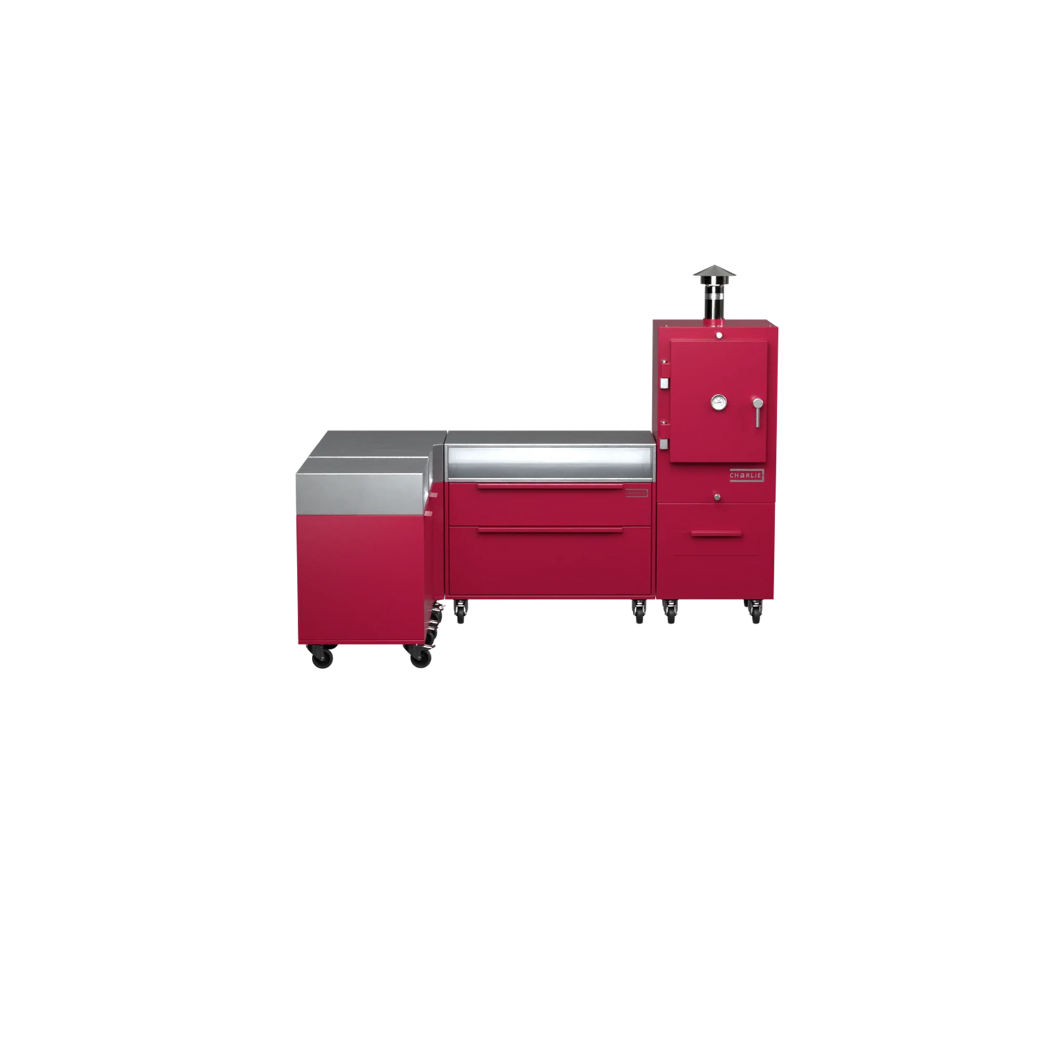 L1 L-Shape kitchen in rhubarb pink, straight-on front view