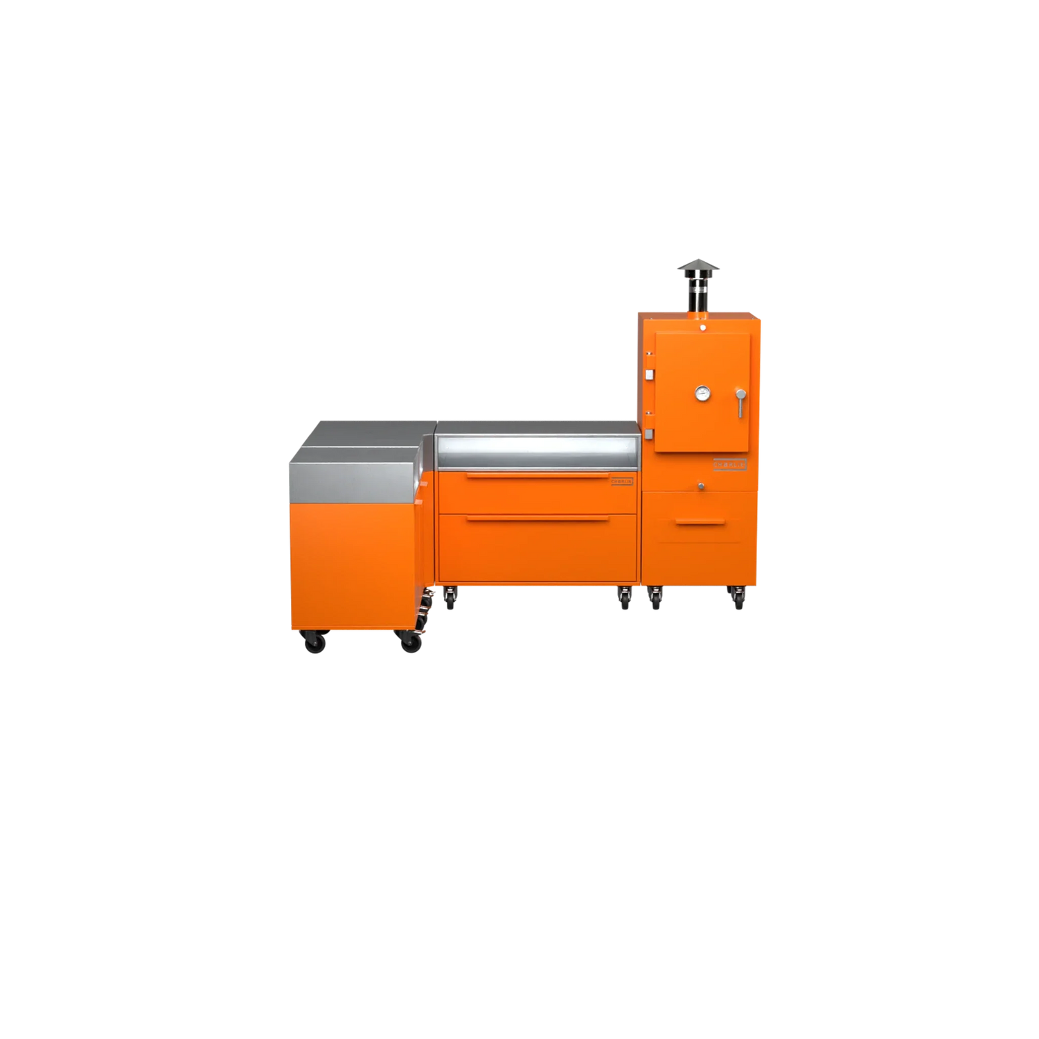 L1 L-Shape kitchen in saffron yellow, straight-on front view