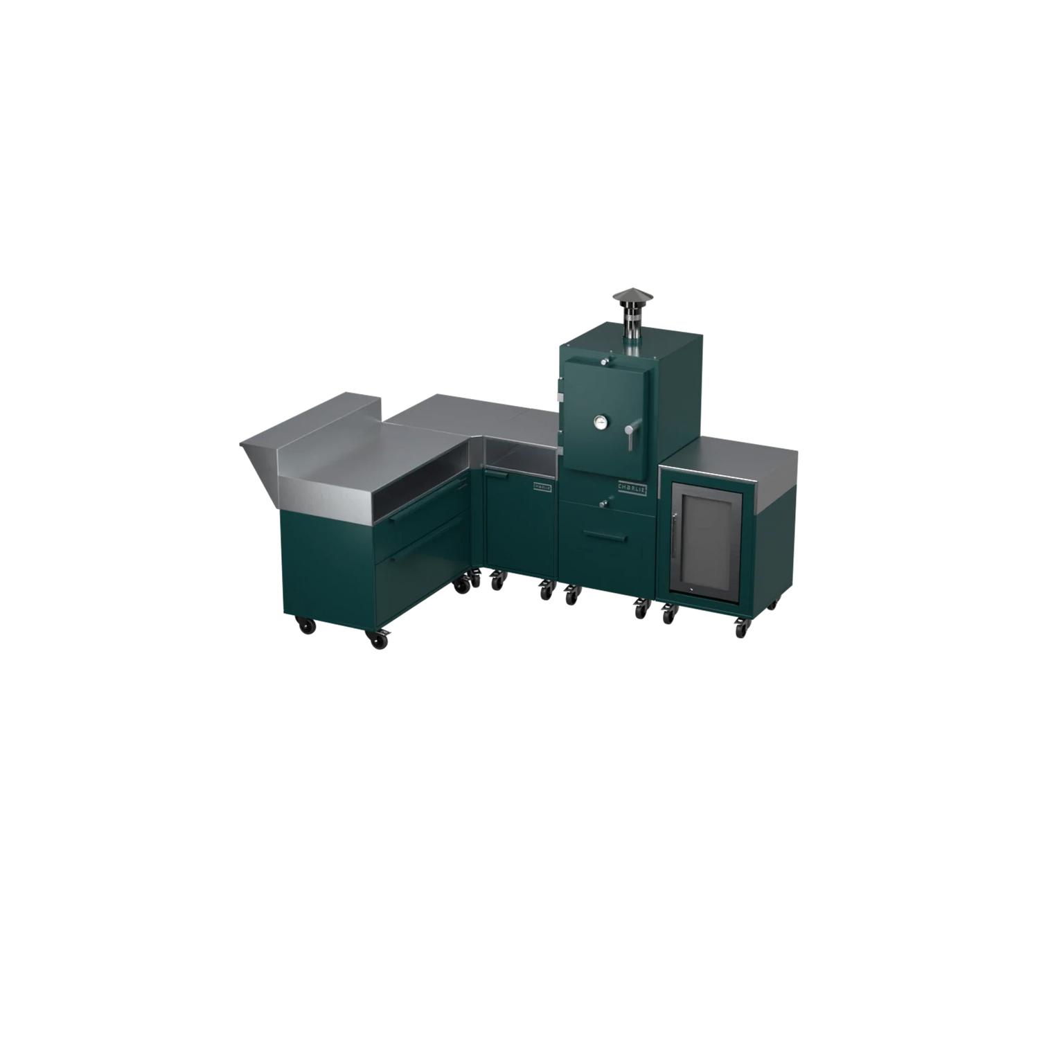 L-Shape Kitchen L2 in agave green, angled view showing the corner kitchen design