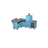 L-Shape Kitchen L2 in blue marlin, a light blue, angled view of the outdoor kitchen layout 