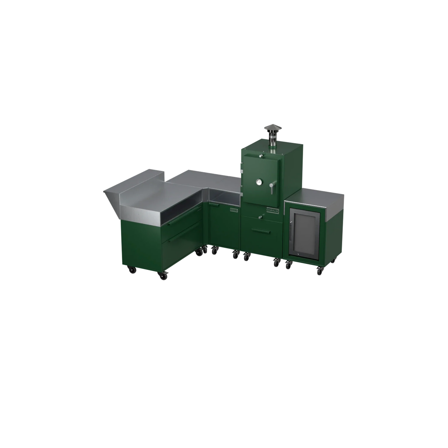 L-Shape Kitchen L2 in green chilli, angled view highlighting the corner layout