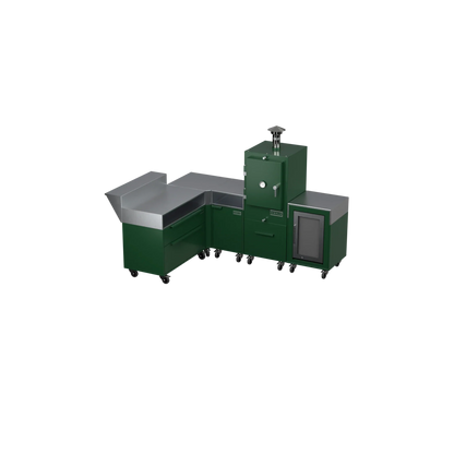 L-Shape Kitchen L2 in green chilli, angled view highlighting the corner layout