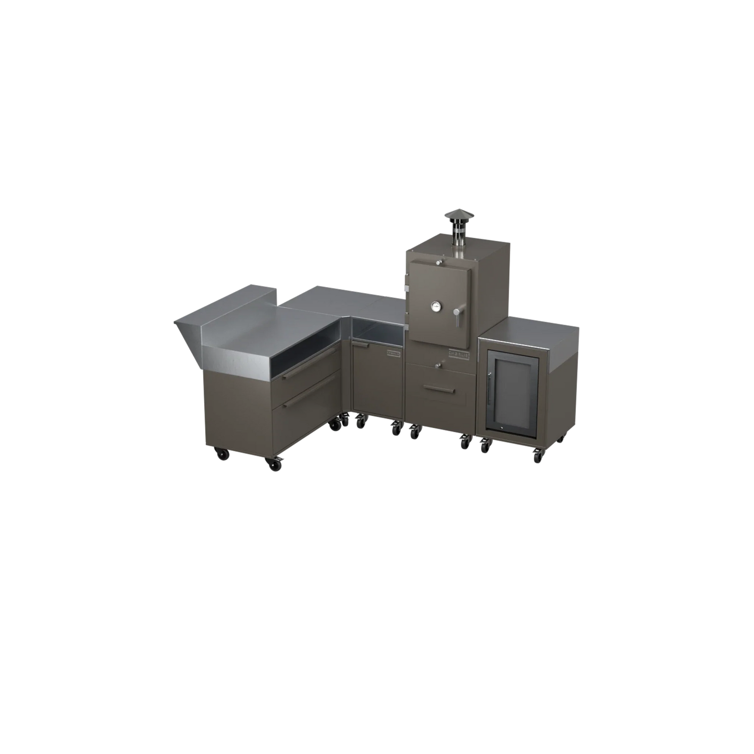 L-Shape Kitchen L2 in porcini beige, angled three-quarter view of the kitchen unit