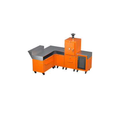L-Shape Kitchen L2 in saffron yellow, three-quarter angle showing the L-shaped layout