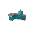 L-Shape Kitchen L2 in teal duck, an aqua blue-green, angled three-quarter view of the kitchen 