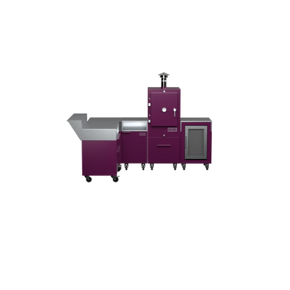 L-Shape Kitchen L2 in beetroot purple, straight front view of the cabinets and counter