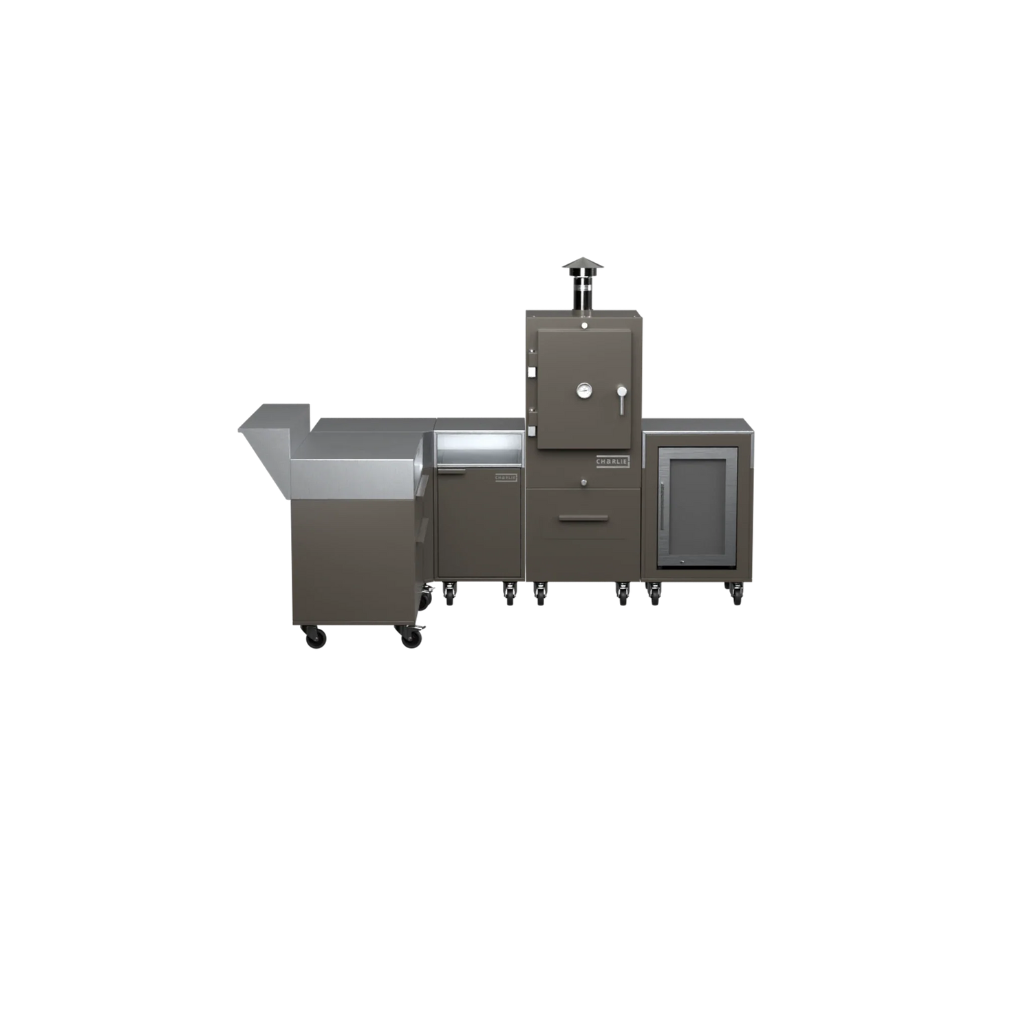 L-Shape Kitchen L2 in porcini beige, front-facing view of the worktop and storage