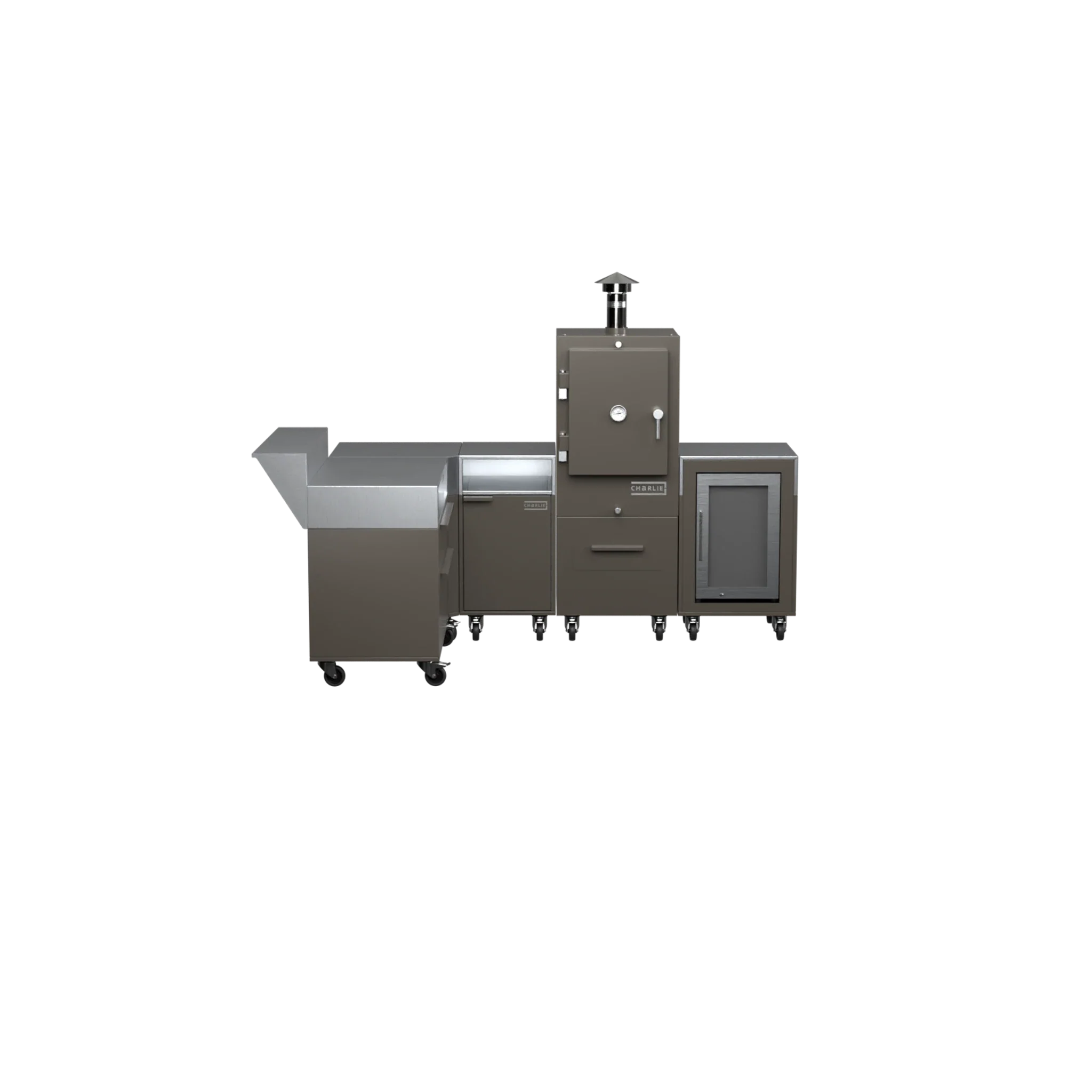 L-Shape Kitchen L2 in porcini beige, front-facing view of the worktop and storage