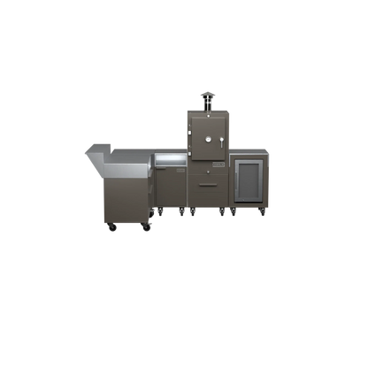 L-Shape Kitchen L2 in porcini beige, front-facing view of the worktop and storage