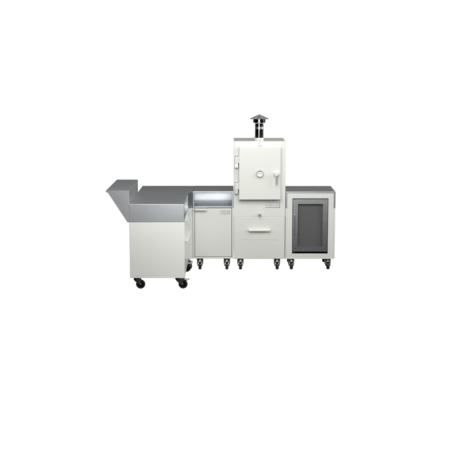 L-Shape Kitchen L2 in truffle brown, straight-on front view of the cabinetry