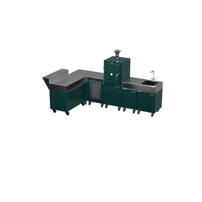 L3 L-Shape outdoor kitchen in Agave green, three-quarter angle view