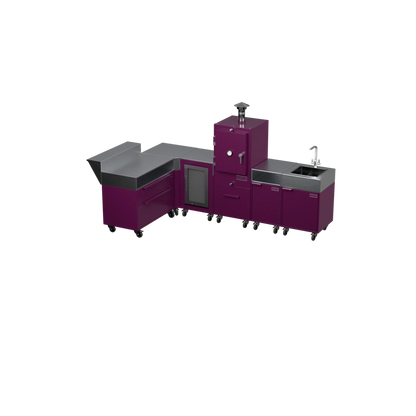 L3 L-Shape outdoor kitchen in Beetroot purple, three-quarter angle view