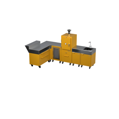 L3 L-Shape outdoor kitchen in Honeycomb amber, three-quarter angle view