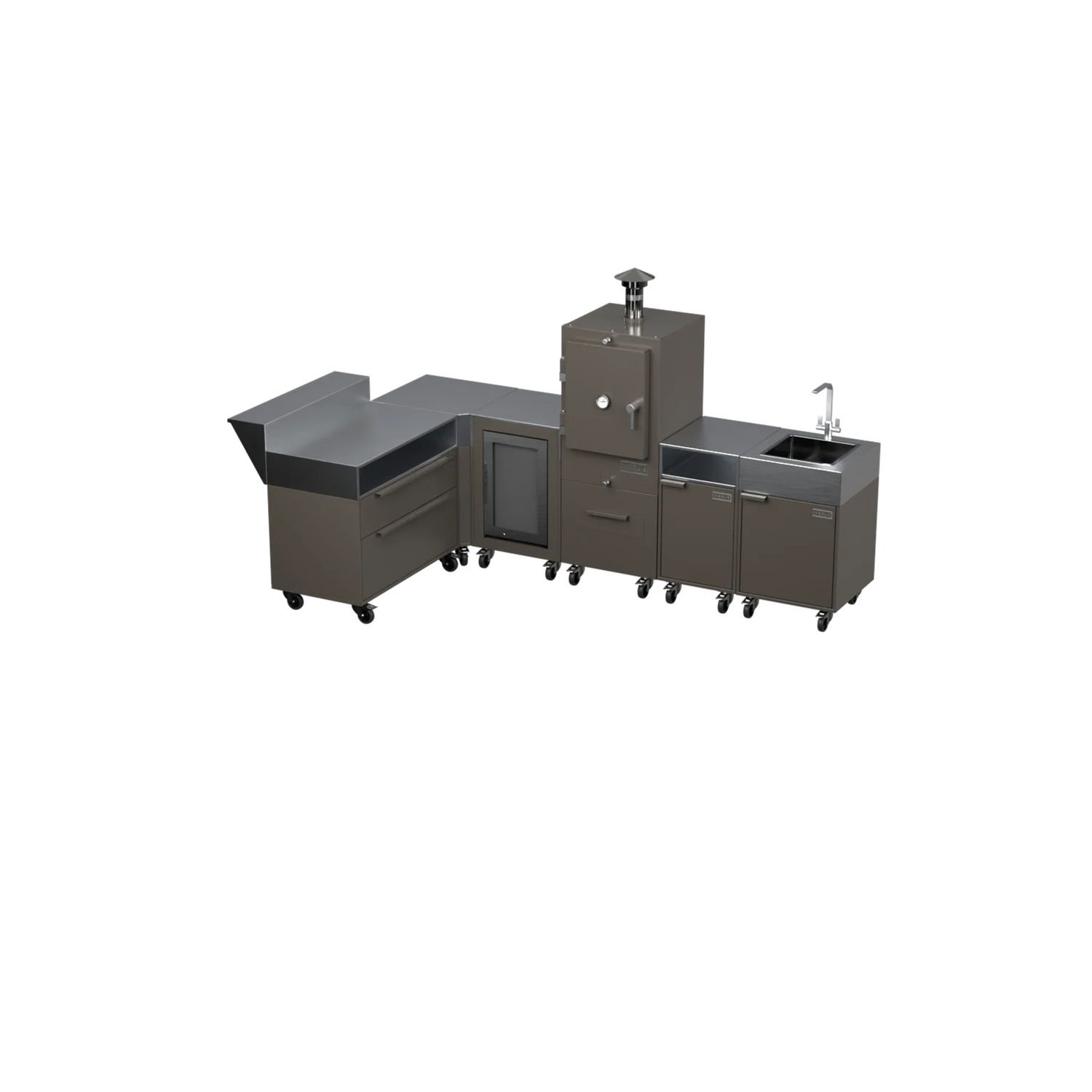 L3 L-Shape outdoor kitchen in Porcini taupe, three-quarter angle view