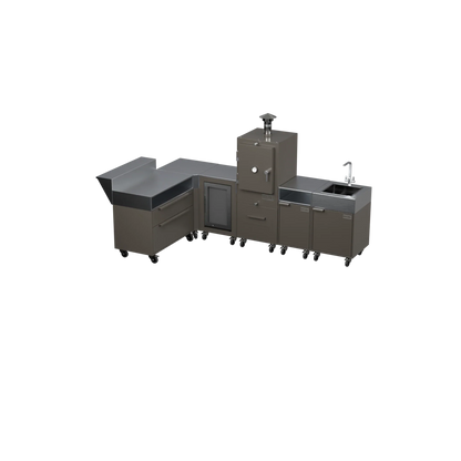 L3 L-Shape outdoor kitchen in Porcini taupe, three-quarter angle view