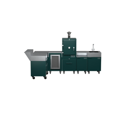 L3 L-Shape outdoor kitchen in Agave green, straight-on front view