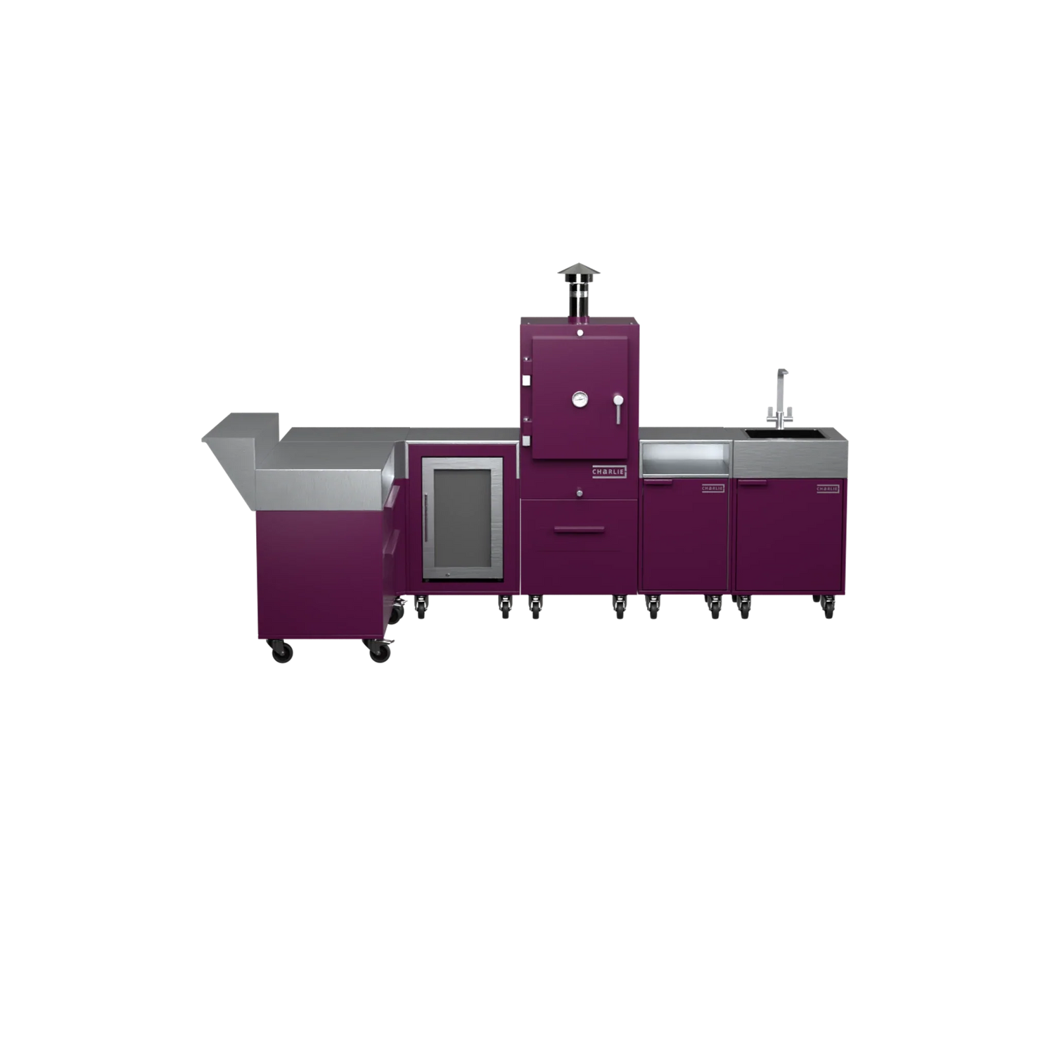 L3 L-Shape outdoor kitchen in Beetroot purple, straight-on front view