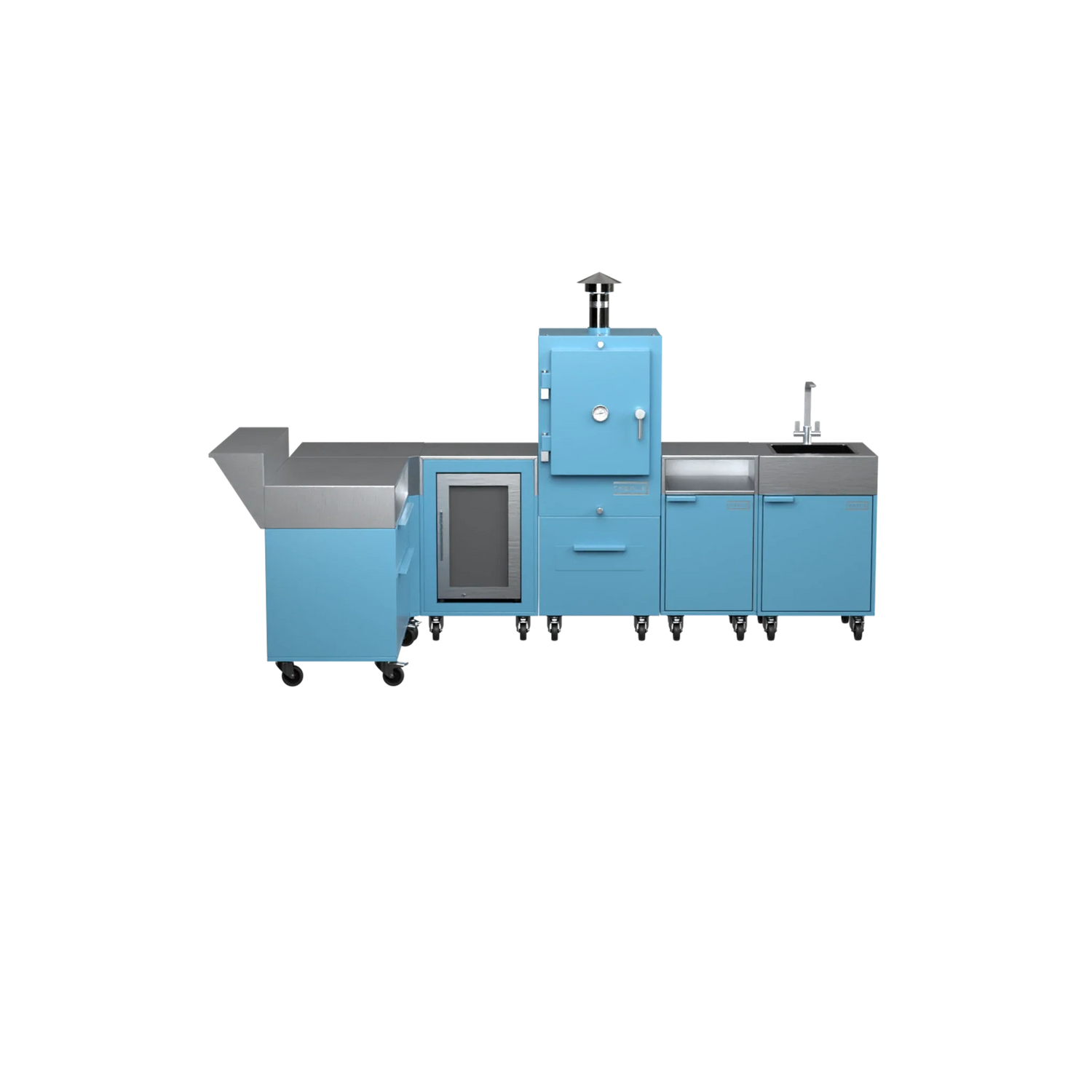 L3 L-Shape outdoor kitchen in Blue Marlin blue, straight-on front view