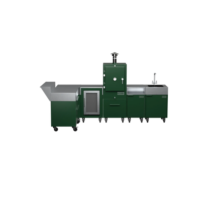 L3 L-Shape outdoor kitchen in Green Chilli green, straight-on front view