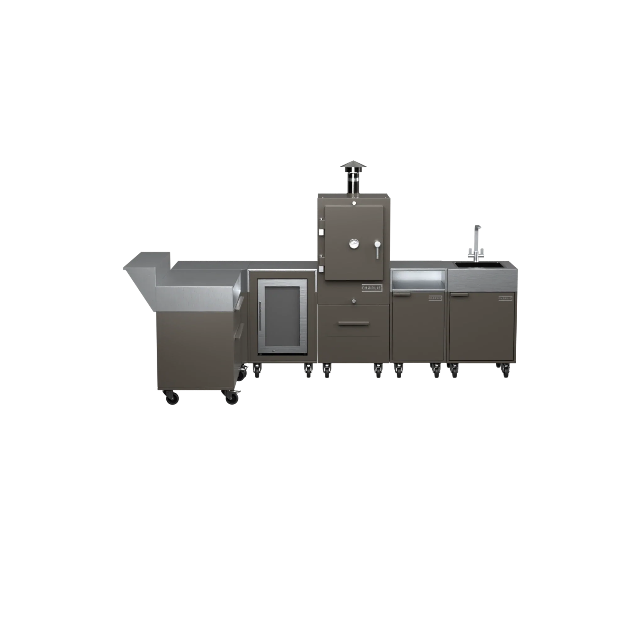 L3 L-Shape outdoor kitchen in Porcini taupe, straight-on front view